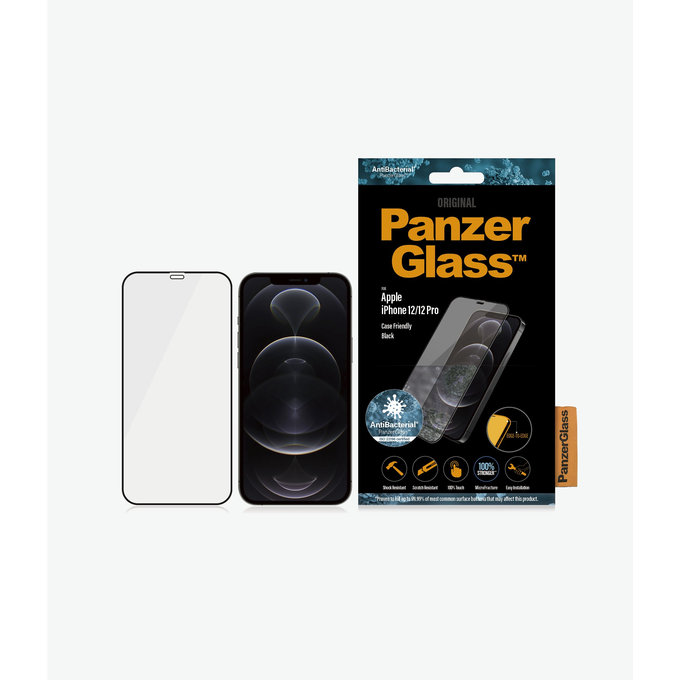 PanzerGlass - Tvrzené Sklo Case Friendly AB pro iPhone 12 a 12 Pro, černá