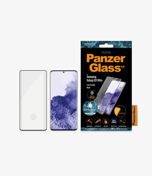 PanzerGlass - Tvrzené Sklo Case Friendly AB pro Samsung Galaxy S21 Ultra, Fingerprint komp., černá