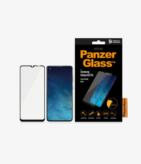 PanzerGlass - Tvrzené Sklo Case Friendly pro Samsung Galaxy A22 5G, černá