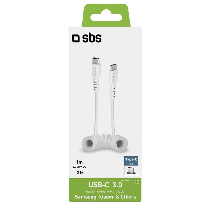 SBS - USB-C / USB-C Kabel (1m), pružinový, bílá
