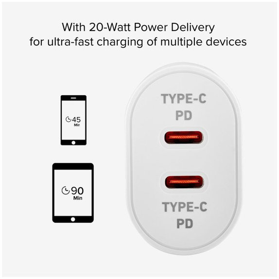 SBS - 20W Nabíjecí Adaptér 2x USB-C Power Delivery, bílá