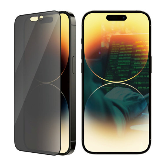 Tvrzené sklo UWF Privacy AB s aplikátorem pro iPhone 14 Pro, Černá, PanzerGlass