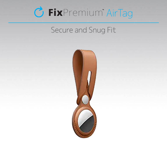 FixPremium - Kožená Klíčenka pro AirTag, hnědá