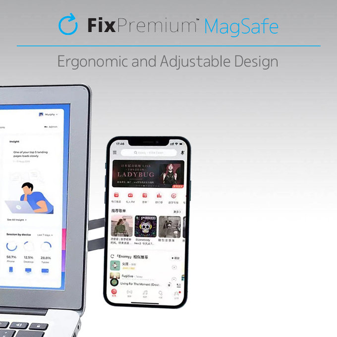 FixPremium - MagSafe Držák pro iPhone na Notebook, stříbrná