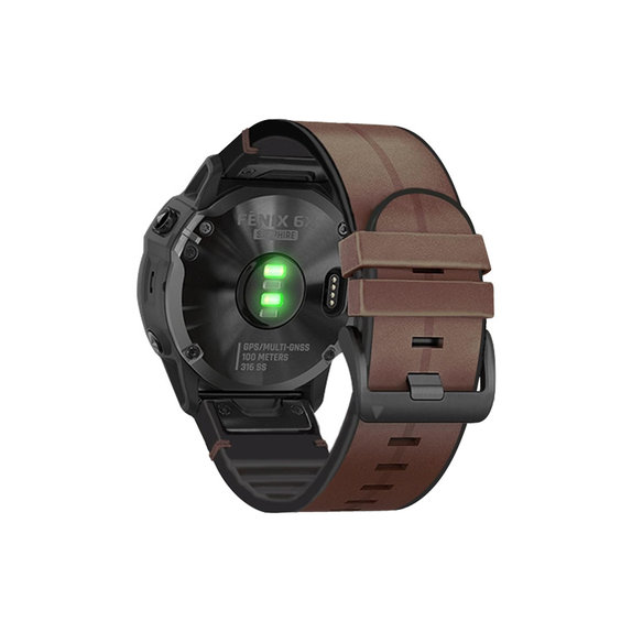 FixPremium - Kožený Řemínek pro Garmin (QuickFit 26mm), hnědá