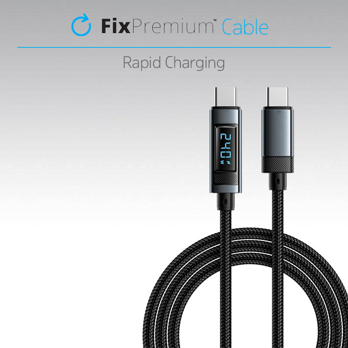 FixPremium - USB-C / USB Kabel s Fukncií Power Delivery (1m), černá