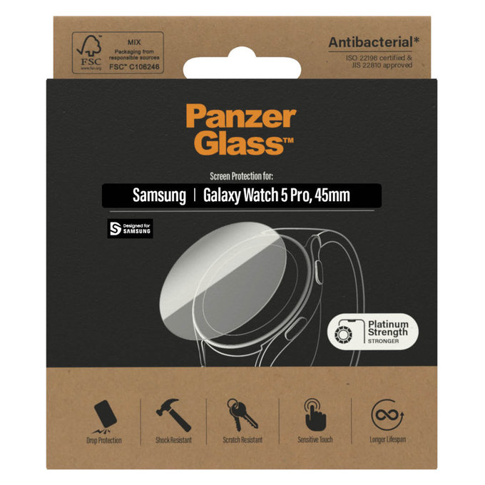 Tvrzené sklo Flat Glass AB pro Samsung Galaxy Watch 5 Pro 45 mm, Čirá, PanzerGlass
