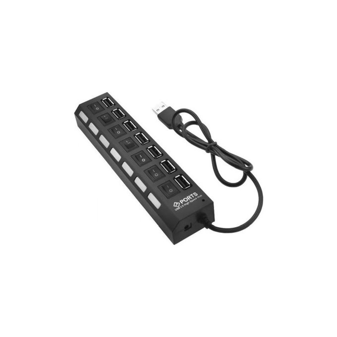 FixPremium - USB Hub s Vypínačem pro 7 USB, černá
