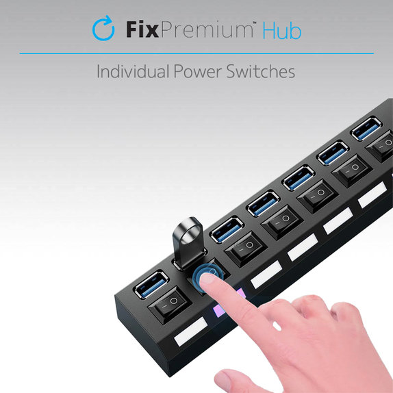 FixPremium - USB Hub s Vypínačem pro 4 USB, černá