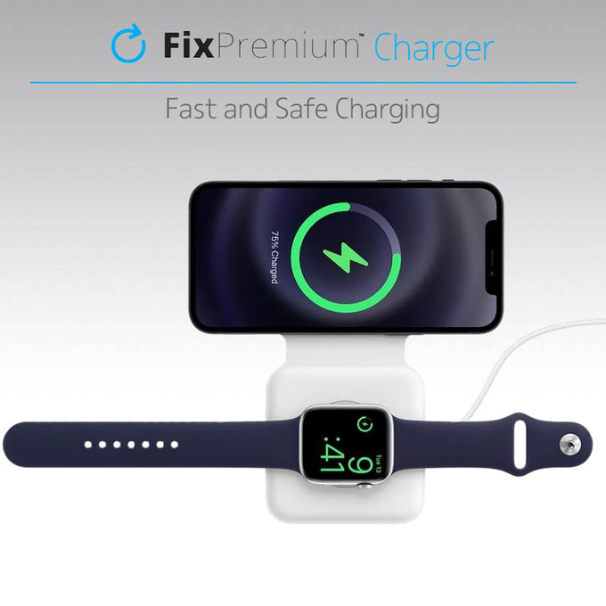 FixPremium - MagSafe Duo pro iPhone a Apple Watch, bílá