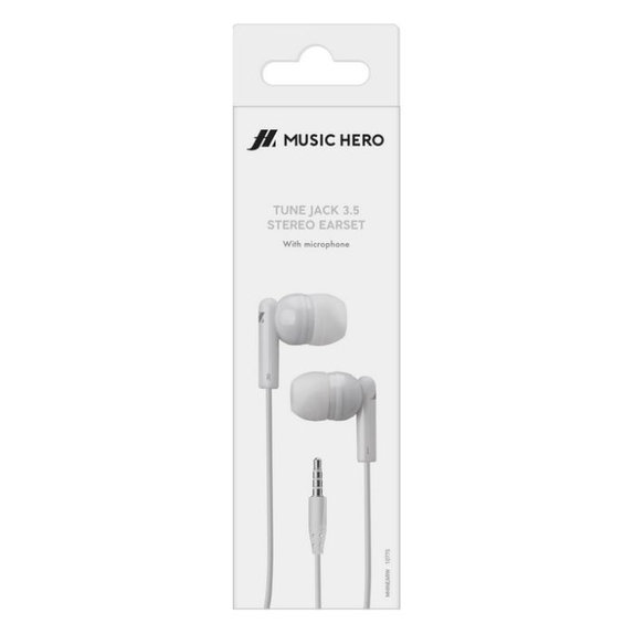 Music Hero - Stereo Sluchátka Tune, Jack 3.5mm, bílá