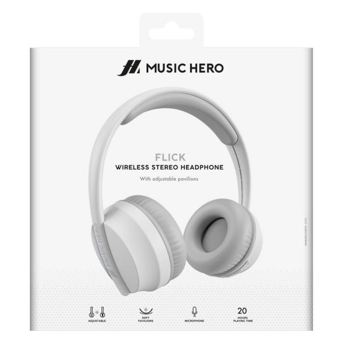 Music Hero - Stereo Bezdrátová Sluchátka Skidup s mikrofónem, bílá