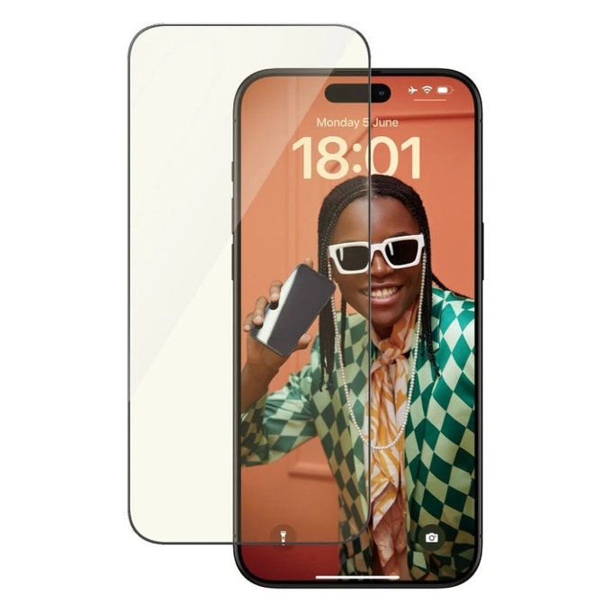 Tvrzené sklo UWF Eyecare s aplikátorem pro iPhone 15 Pro Max, Černá, PanzerGlass