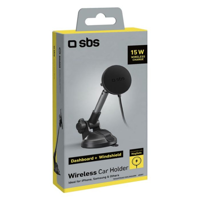 SBS - Držák do auta s ramenom a MagSafe, 15W, černá