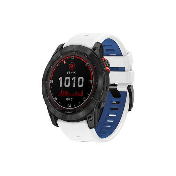 FixPremium - Dvoubarevný silikonový řemínek pro Garmin (QuickFit 22 mm), bílý