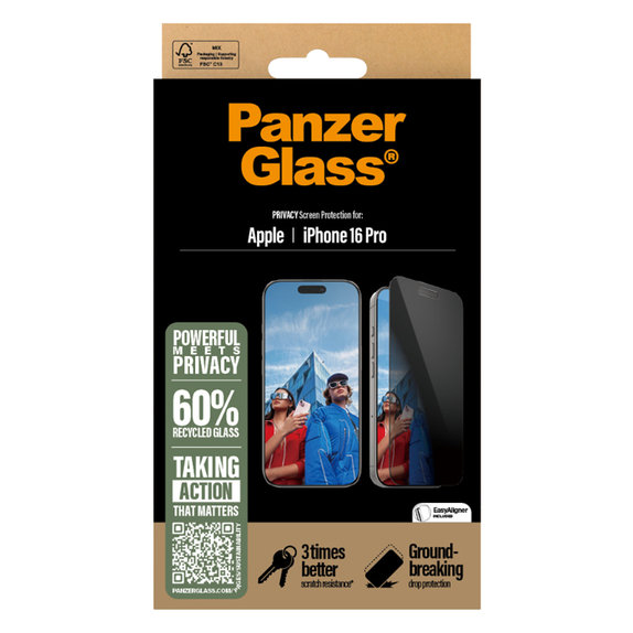 PanzerGlass - Tvrzené sklo UWF Privacy s aplikátorem pro iPhone 16 Pro, černá
