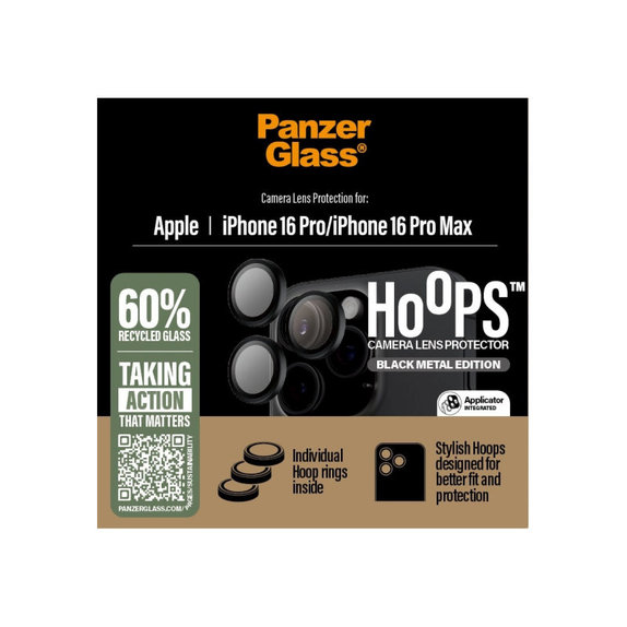 Ochranný kryt objektivu Hoops pro iPhone 16 Pro Max/16 Pro, Černá, PanzerGlass