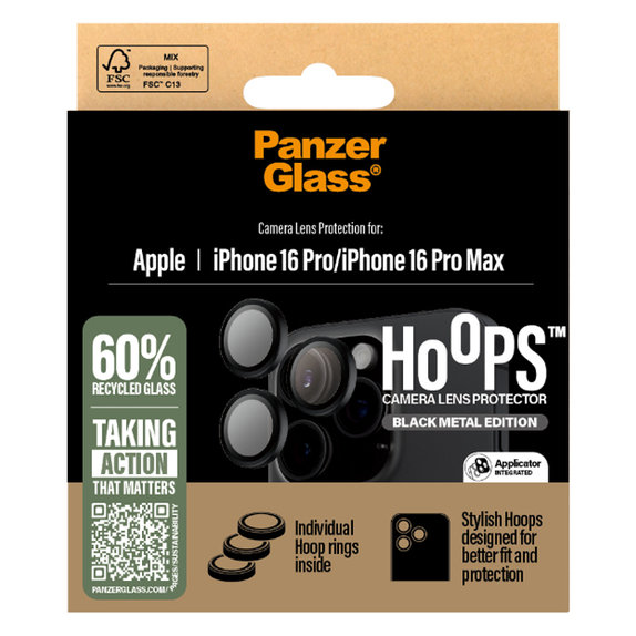 Ochranný kryt objektivu Hoops pro iPhone 16 Pro Max/16 Pro, Černá, PanzerGlass