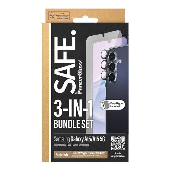 Bundle ochranný kryt objektivu + tvrzené sklo UWF + pouzdro TPU pro Samsung A15 5G, SAFE