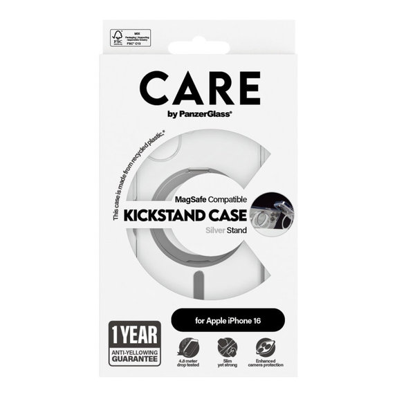 Pouzdro Kickstand s MagSafe pro iPhone 16, Stříbrná, CARE