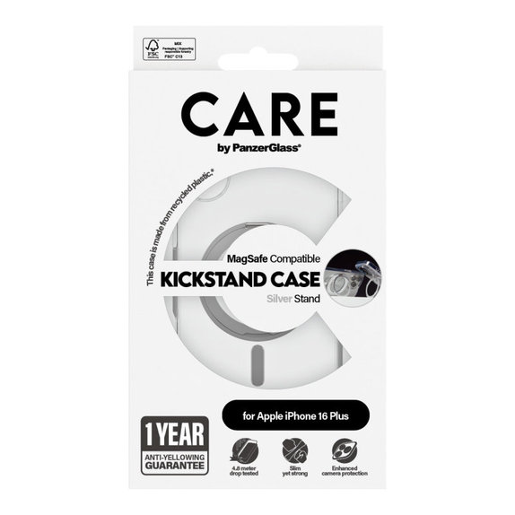 Pouzdro Kickstand s MagSafe pro iPhone 16 Plus, Stříbrná, CARE