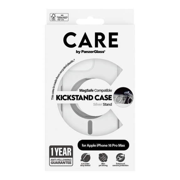 Pouzdro Kickstand s MagSafe pro iPhone 16 Pro Max, Stříbrná, CARE