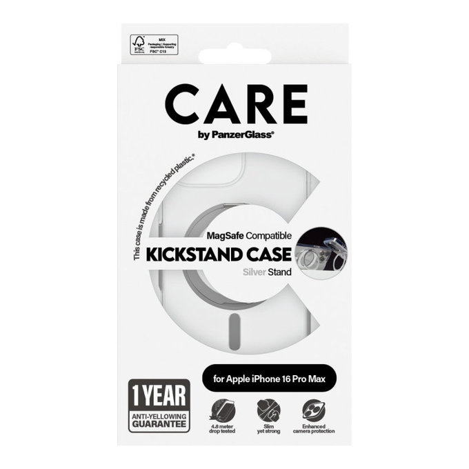 Pouzdro Kickstand s MagSafe pro iPhone 16 Pro Max, Stříbrná, CARE