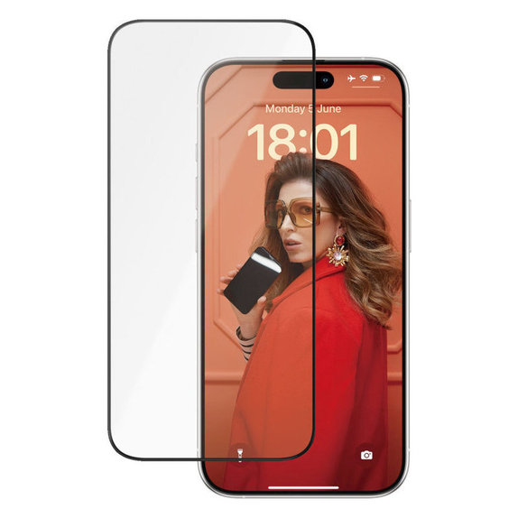 Tvrzené sklo UWF Ceramic s aplikátorem pro iPhone 15 Pro, Černá, PanzerGlass