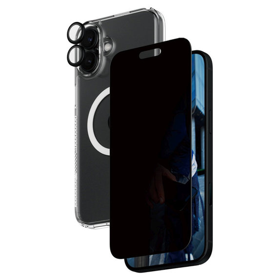 Bundle Hoops + Tvrzené sklo UWF Privacy + Hard Case pro iPhone 16 Plus, PanzerGlass