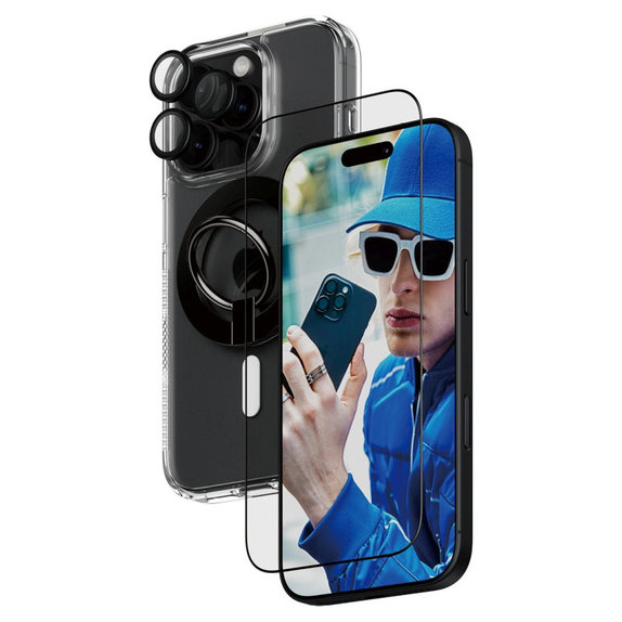 Bundle Hoops + Tvrzené sklo UWF + Hard Case + Magnetic Ring Mount pro iPhone 16 Pro, PanzerGlass