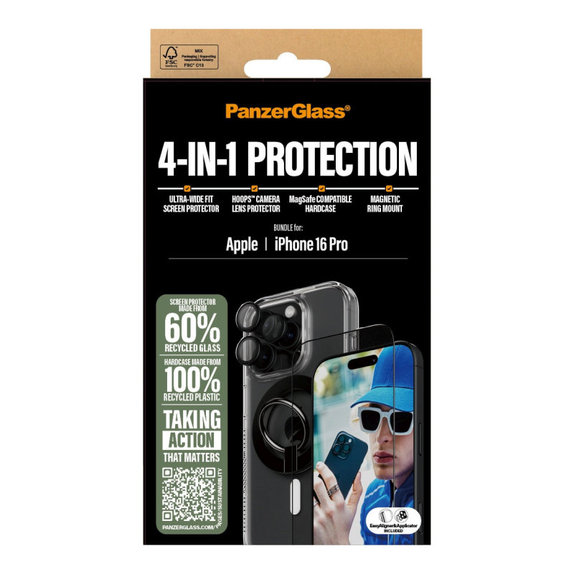 Bundle Hoops + Tvrzené sklo UWF + Hard Case + Magnetic Ring Mount pro iPhone 16 Pro, PanzerGlass