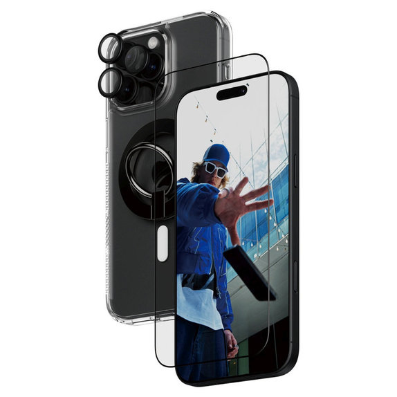 Bundle Hoops + Tvrzené sklo UWF + Hard Case + Magnetic Ring Mount pro iPhone 16 Pro Max, PanzerGlass
