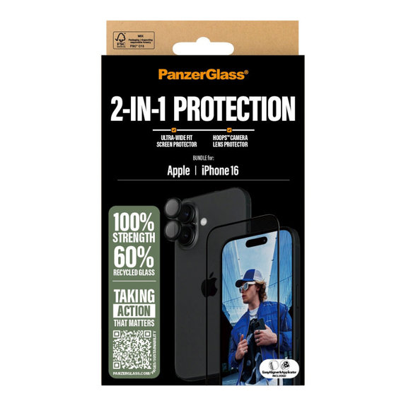 Bundle Hoops + Tvrzené sklo UWF pro iPhone 16, PanzerGlass