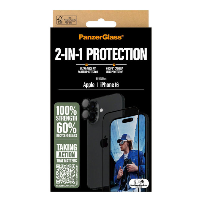 Bundle Hoops + Tvrzené sklo UWF pro iPhone 16, PanzerGlass
