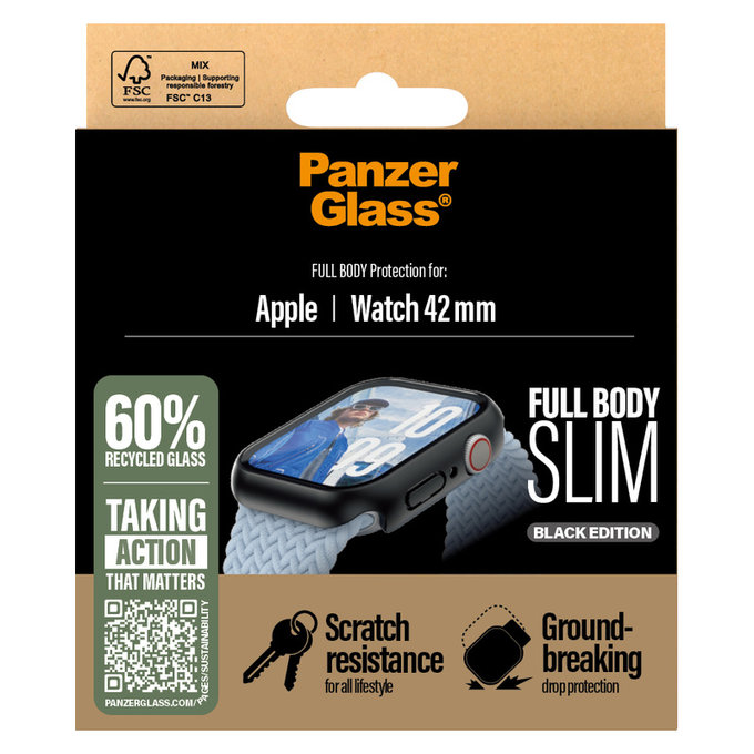 Tvrzené sklo Full Body Slim pro Apple Watch 11/10 42 mm, Černá, PanzerGlass