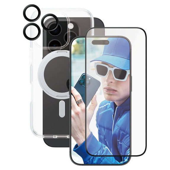 Bundle Hoops Ceramic + Tvrzené sklo UWF Ceramic + Pouzdro Kickstand pro iPhone 16 Pro, CARE