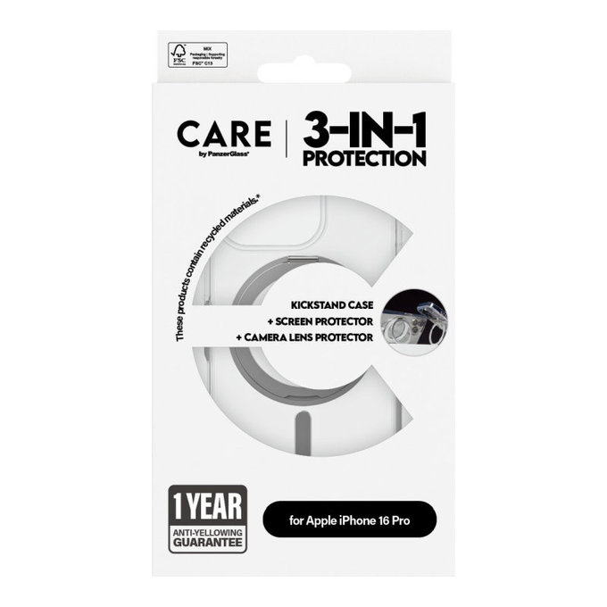 Bundle Hoops Ceramic + Tvrzené sklo UWF Ceramic + Pouzdro Kickstand pro iPhone 16 Pro, CARE