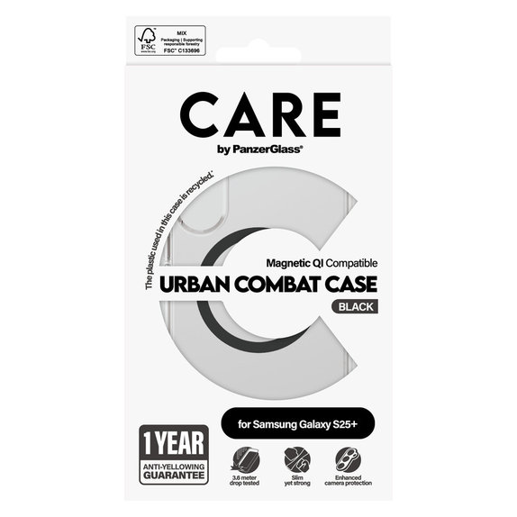 Pouzdro Urban Combat s černým QI pro Samsung Galaxy S25+, Transparentní, PanzerGlass