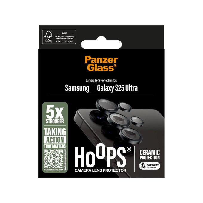 Ochranný kryt objektivu Hoops Ceramic pro Samsung S25 Ultra, Černá, PanzerGlass