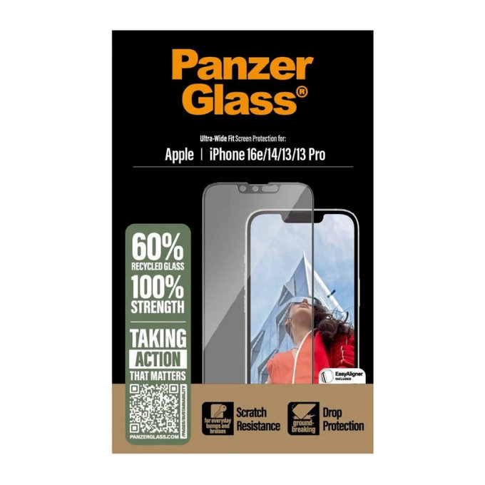 Tvrzené sklo UWF s aplikátorem pro iPhone 17e/16e/14/13/13 Pro, Černá, PanzerGlass