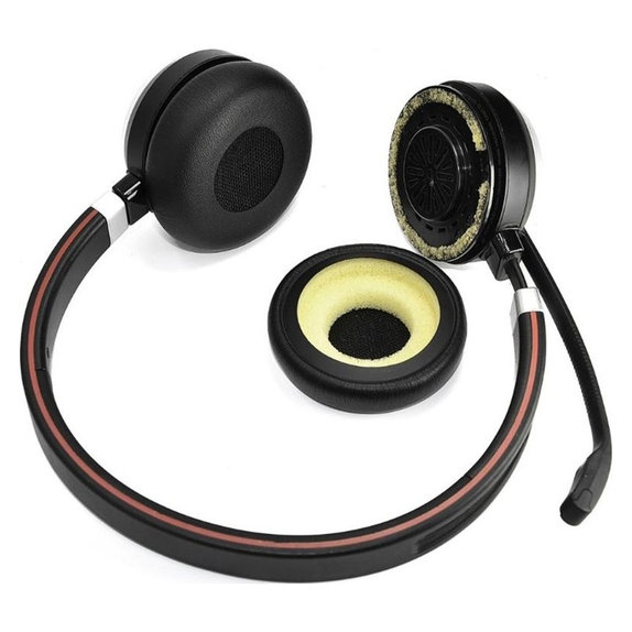 Náhradní Náušníky pro Jabra Evolve 20, 30, 40, PU kůže, Černé, 1 pár