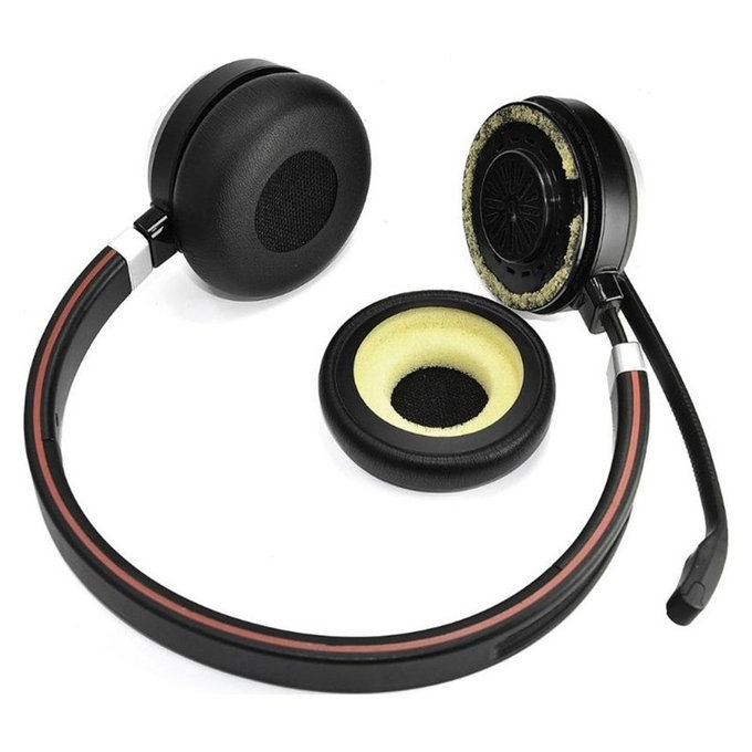 Náhradní Náušníky pro Jabra Evolve 20, 30, 40, PU kůže, Černé, 1 pár