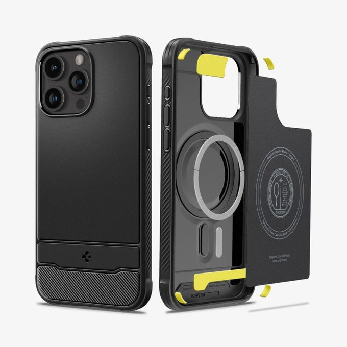Spigen - Pouzdro Rugged Armor s MagSafe pro iPhone 15 Pro Max, Matte Black