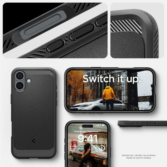 Spigen - Pouzdro Rugged Armor s MagSafe pro iPhone 16, Matte Black