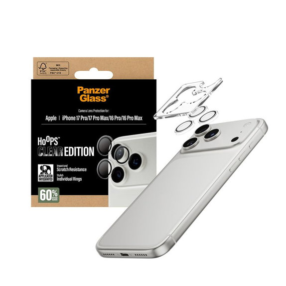 Ochranný kryt objektívu Hoops pro iPhone 17 Pro Max/17 Pro/16 Pro Max/16 Pro, Transparentná, PanzerGlass