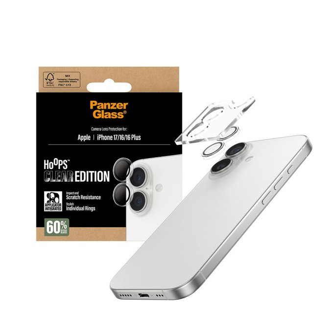 PanzerGlass - Ochranný kryt Objektívu Fotoaparátu Hoops pro iPhone 16, 16 Plus, 17, transparentní