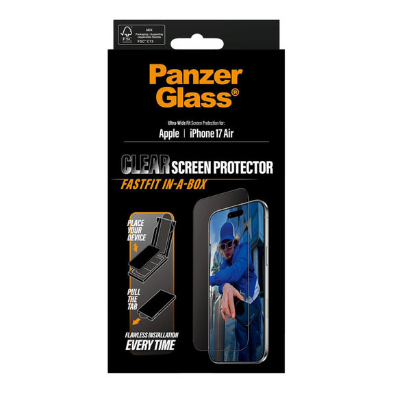 Tvrzené sklo UWF s Fastfit pro iPhone Air, Černá, PanzerGlass