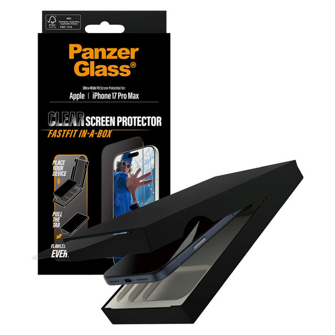 Tvrzené sklo UWF s Fastfit pro iPhone 17 Pro Max, Černá, PanzerGlass