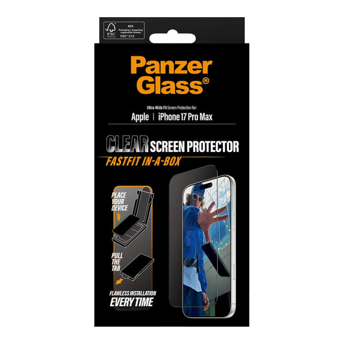 Tvrzené sklo UWF s Fastfit pro iPhone 17 Pro Max, Černá, PanzerGlass
