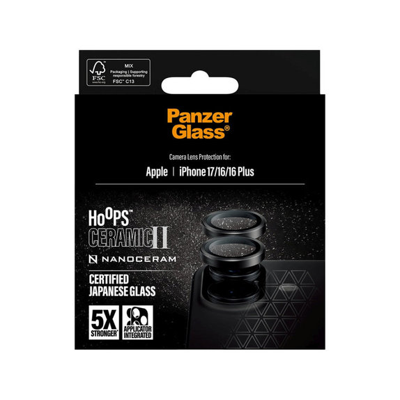 Ochranný kryt objektivu Hoops Ceramic II pro iPhone 17/16 Plus/16, Černá, PanzerGlass
